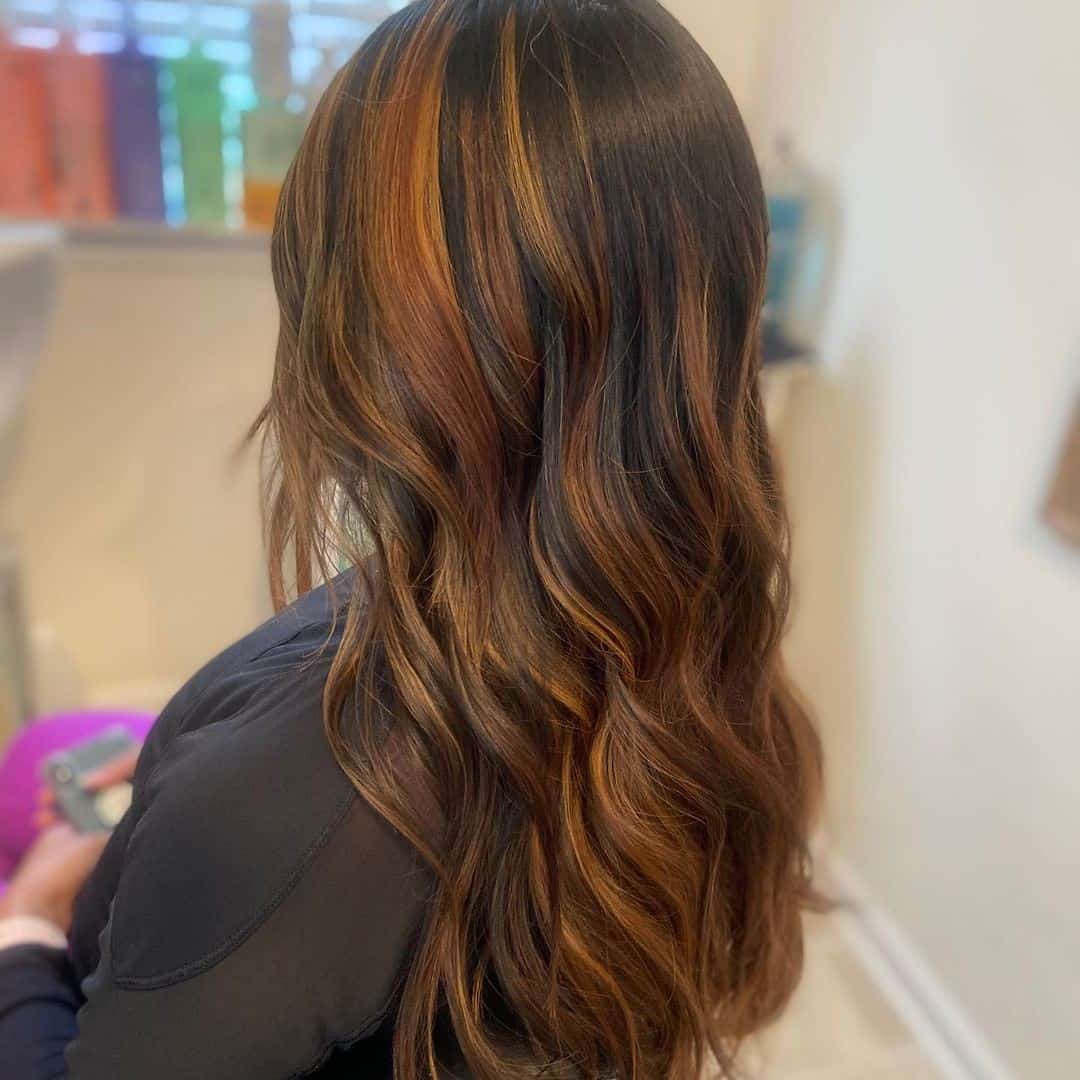 Orange Color Balayage For Dark Hair