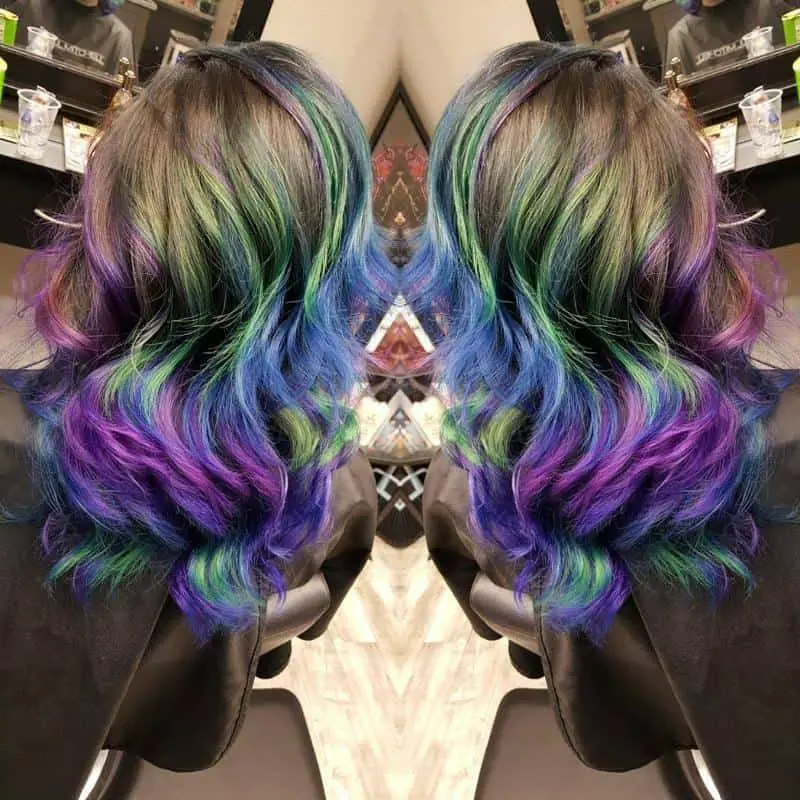 30+ Popular and Eye-Catching Purple and Blue Combination Hairstyles 28 Peacock Colors