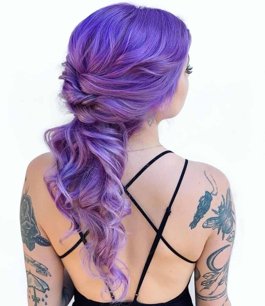 Purple & Lilac Messy Ponytail Hairstyles