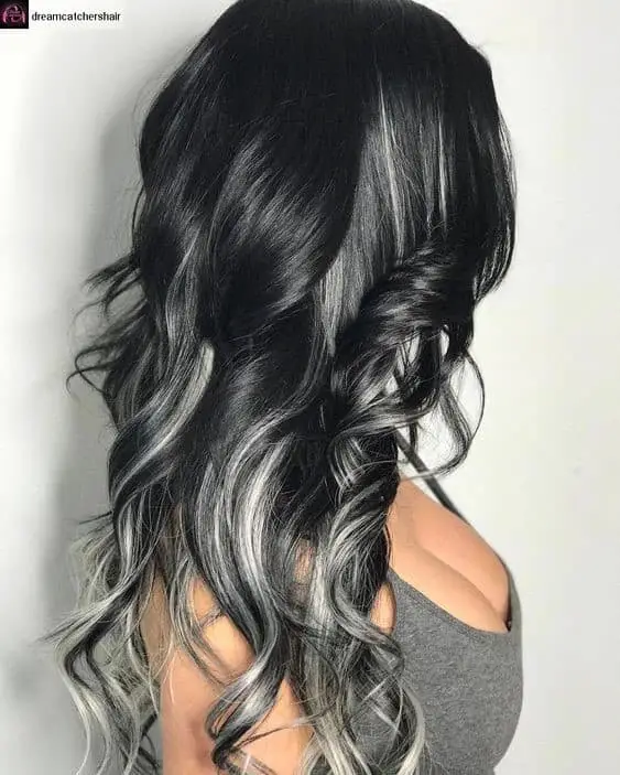 30+ Gorgeous Grey and Silver Highlights on Black Hair (2023 Update) 20 Raven Feathers on Black Hair