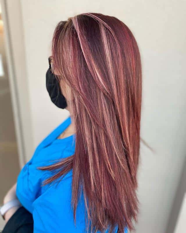 Red and Blonde Highlights on Dark Hair 1