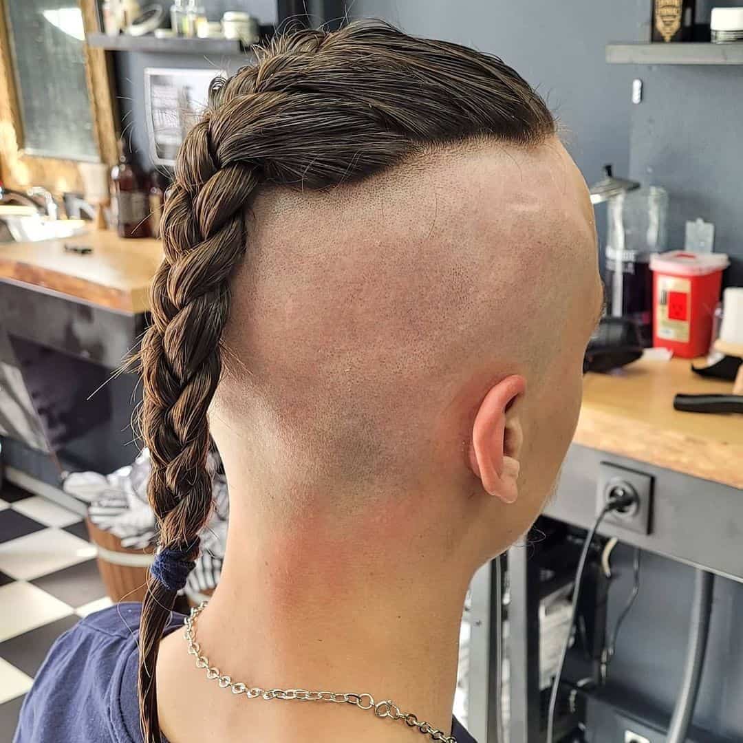 Shaved Head With A Viking Braid
