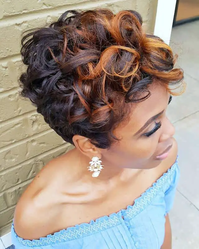 Short Curled Hairstyle with Copper Highlights 1