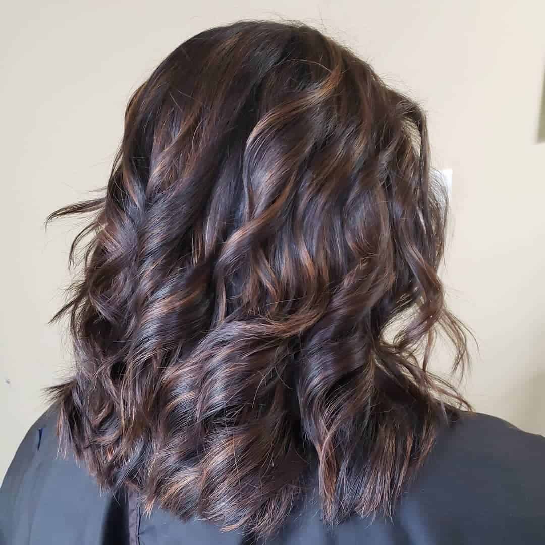 Short & Low-Maintenance Caramel Highlights On Black Hair