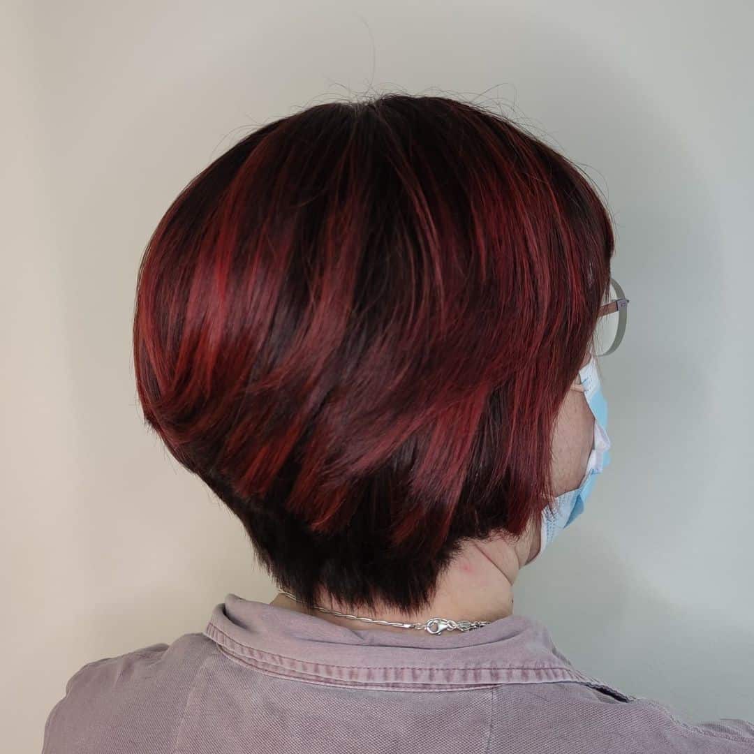 Short Messy Pixie Red Highlights On Black Hair