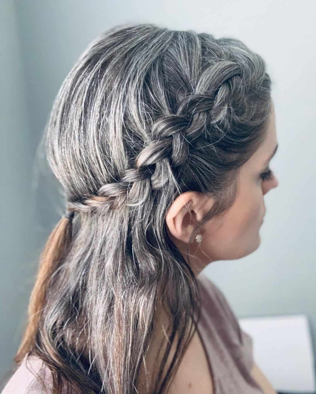 Side Braid Gray Hair Style