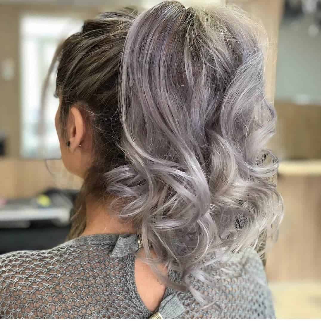 Silver Icy Look Messy Ponytail Hairstyles