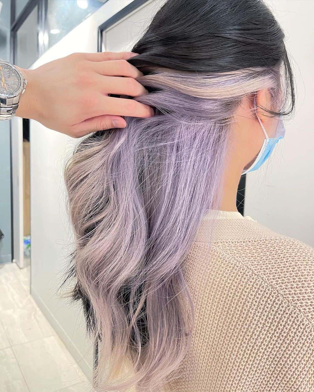 Silver Purple Highlights on Black Hair
