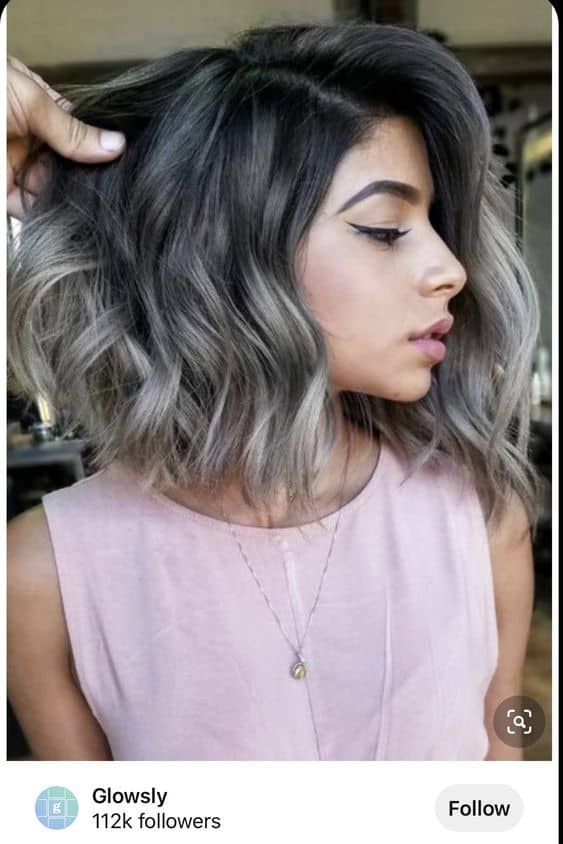 30+ Gorgeous Grey and Silver Highlights on Black Hair (2023 Update) 14 Smokey Grey Bob on Black Hair