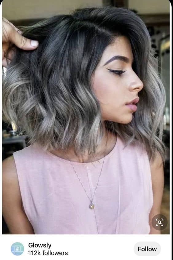 Smokey Grey Bob on Black Hair