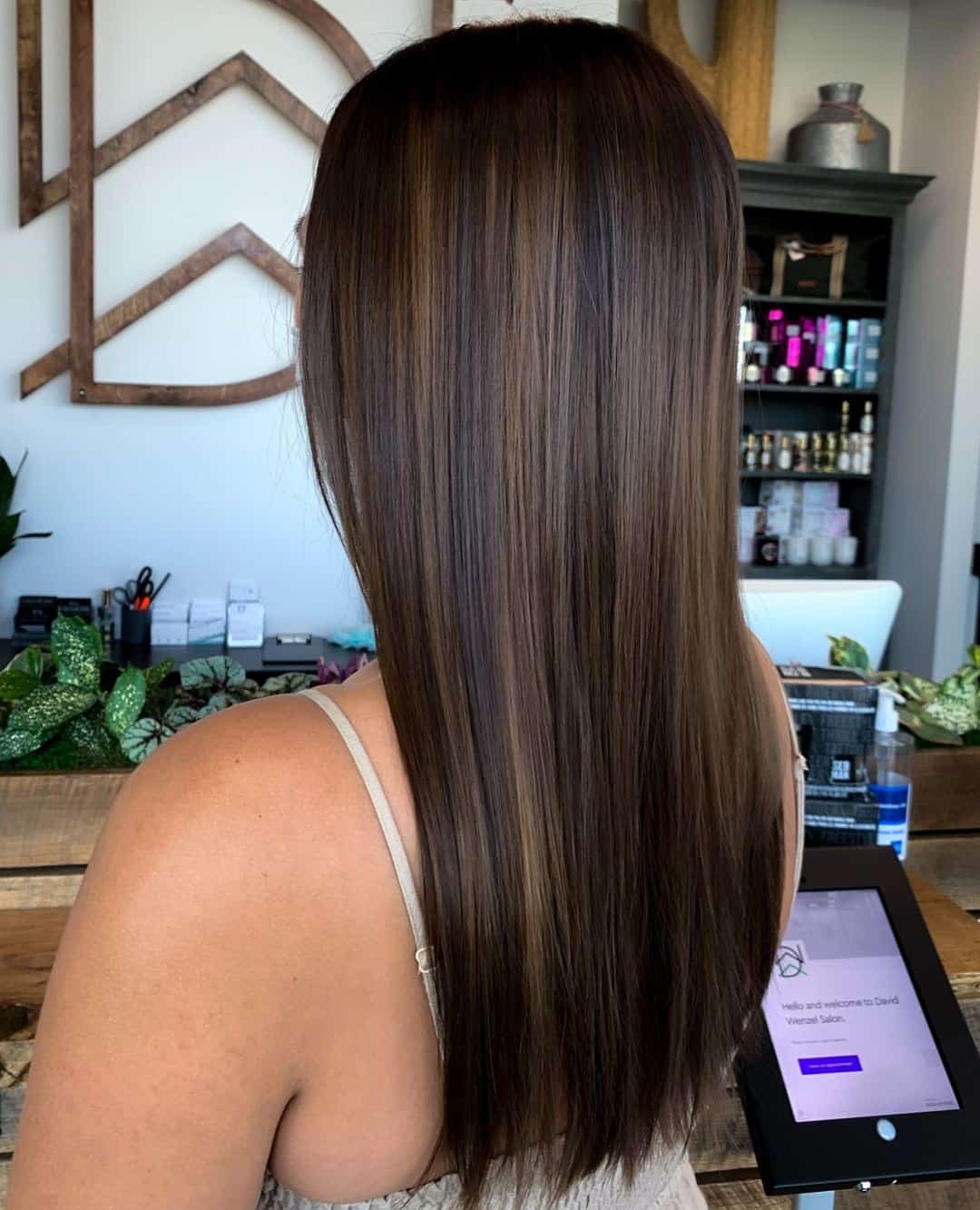 Straight & Long Caramel Highlights On Black Hair