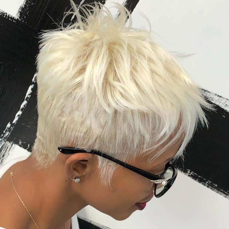50+ Short Hairstyles For Black Women: 2022 Favorite Looks 35 Tapered Platinum Cut with Feathered Crown 1