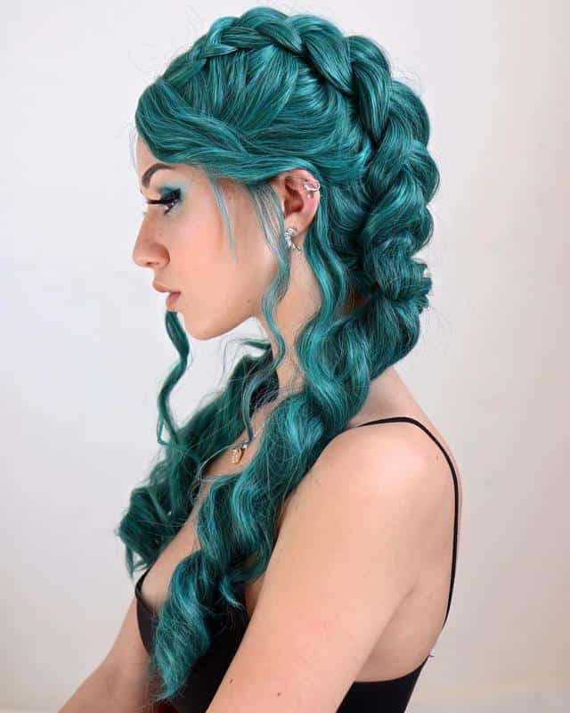 30+ Popular and Eye-Catching Purple and Blue Combination Hairstyles 29 Teal Dutch Braid