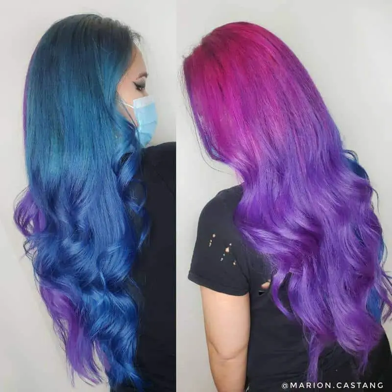 30+ Popular and Eye-Catching Purple and Blue Combination Hairstyles 4 Two Colored Balayage