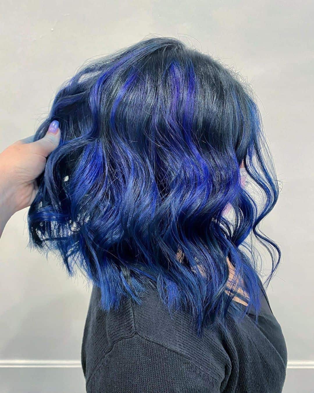 Wavy Look Black & Blue Hair 