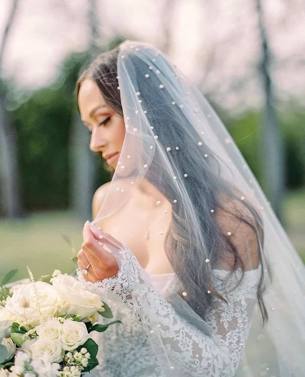 Wedding Hairstyle With Veil Polka Dot Design 