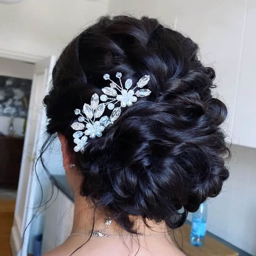 Black Hair Shiny Look Wedding Hairdo For Round Faces