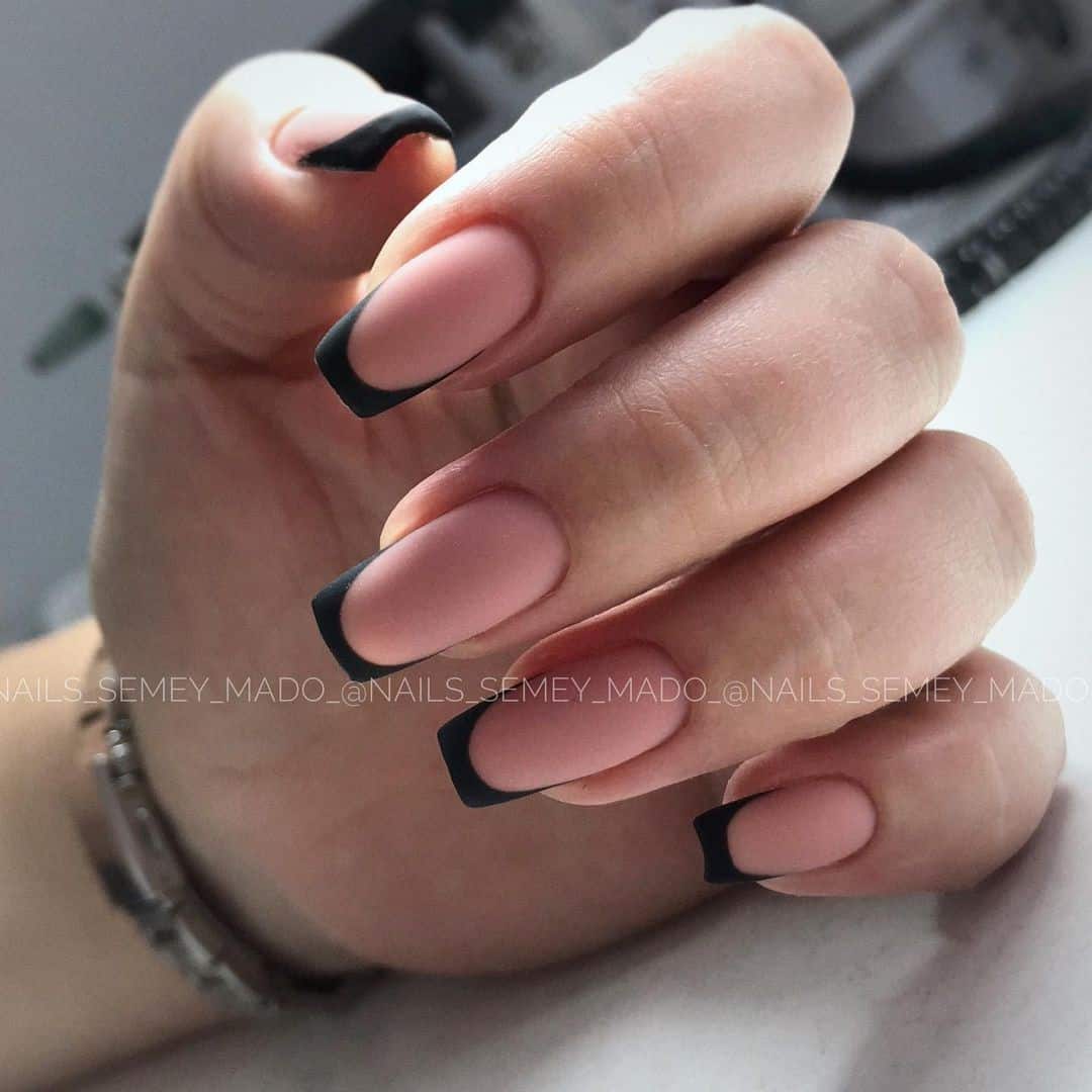 Black Matte Nails French Idea 