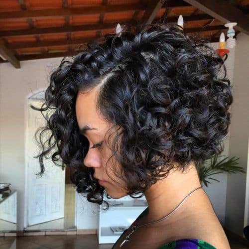 Black Curly A-Line Bob Hairstyle 2