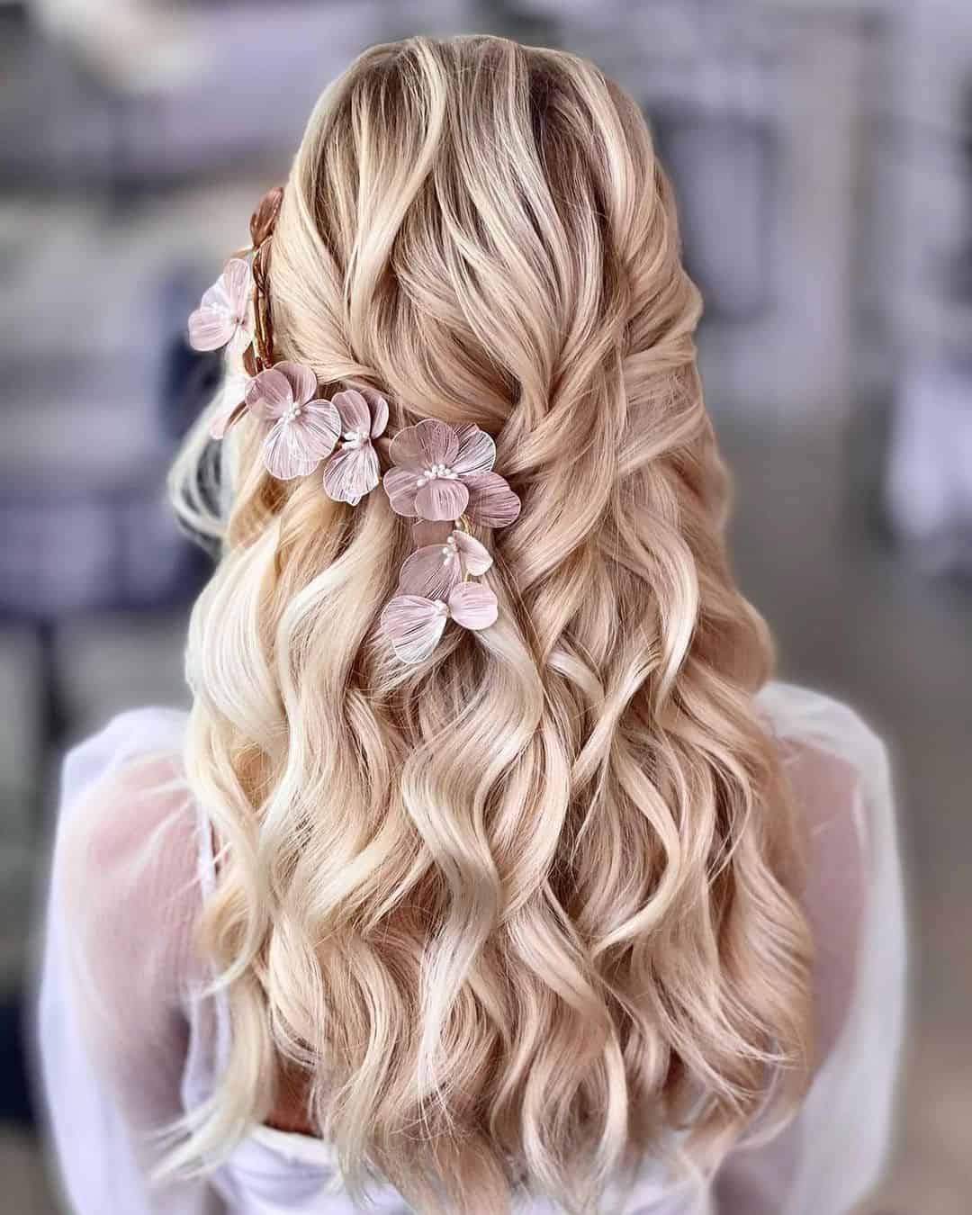 Blonde Hair With Flowers For A Round Face 