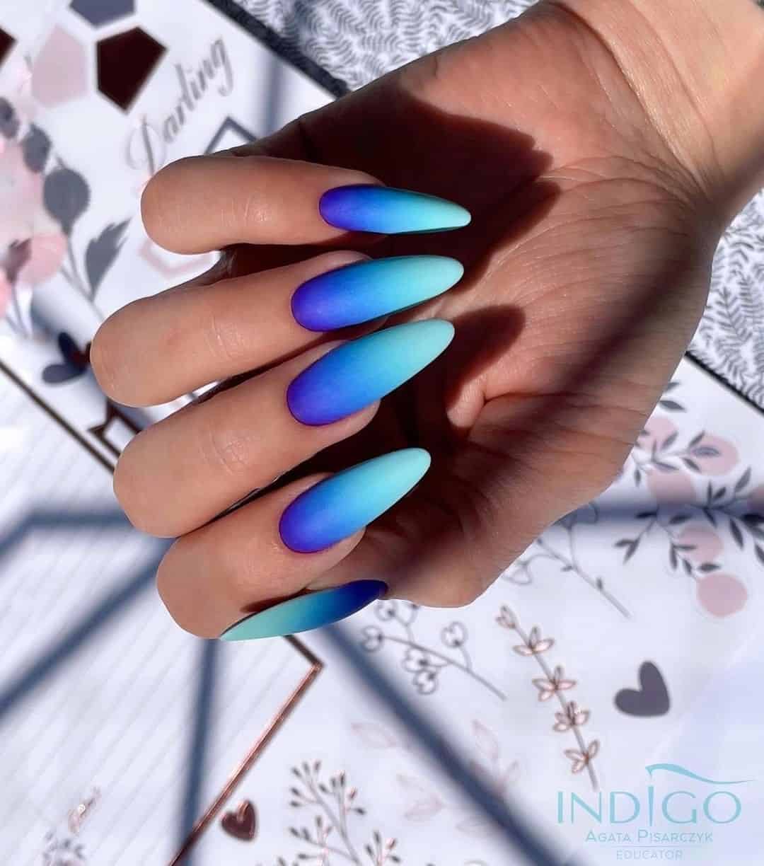 Blue Ombre Matte Nails 