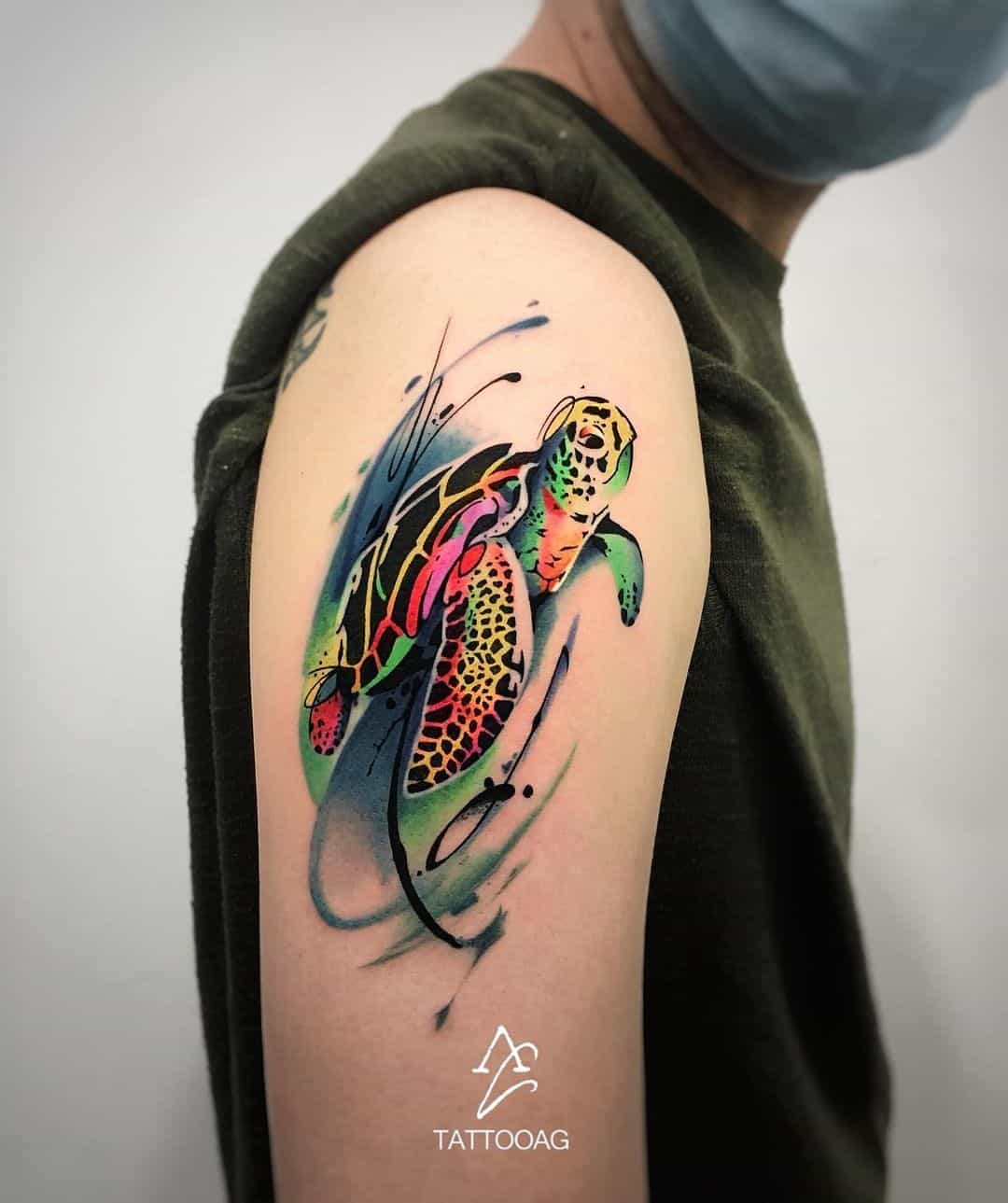 Bright Shoulder Sea Turtle Tattoo 