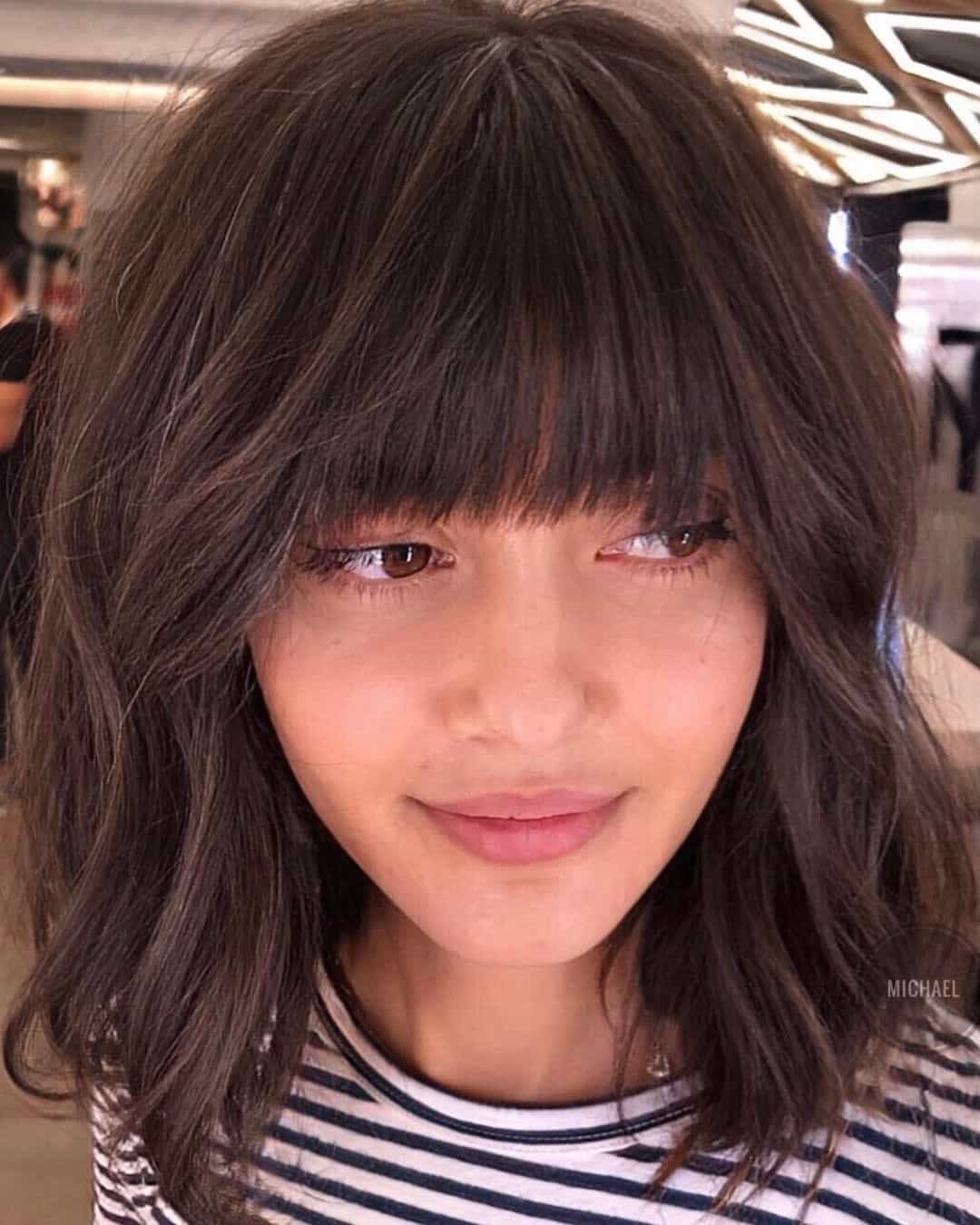Brown Look With Bangs For Small Foreheads 