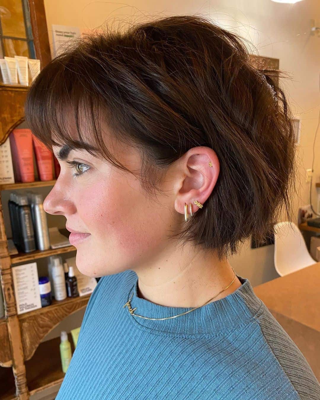 Brown Mullet Pixie Hairdo For Small Foreheads 
