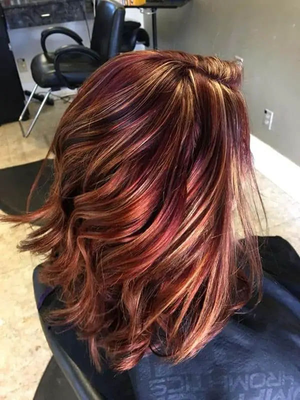 70+ Red Hairstyle With Highlights, Lowlights and Balayage (2023 Update) 12 Caramel Highlights On The Front Part Of The Hair 1