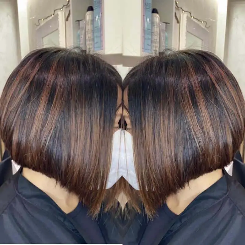 Chocolate A-Line Bob Hairstyle With Curly Highlights 2