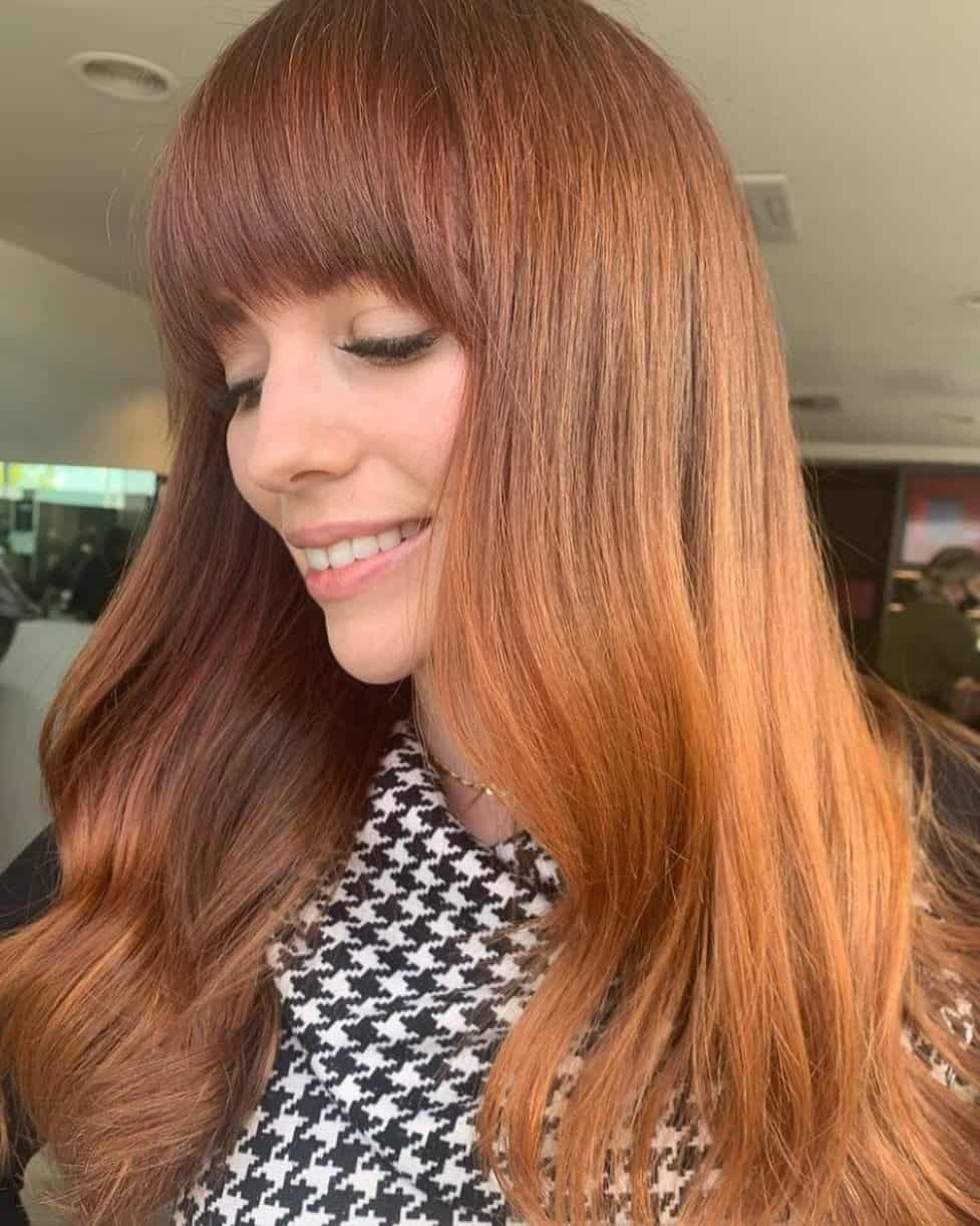 Top 32 Unique Fringe Hairdos for Women: Different Hair Length And Colors (2023 Update) 8 Copper Fringe Hair
