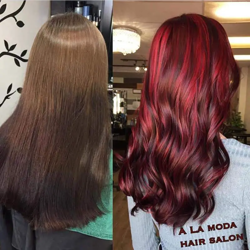 70+ Red Hairstyle With Highlights, Lowlights and Balayage (2023 Update) 60 Crimson Red With Blond Highlights 3