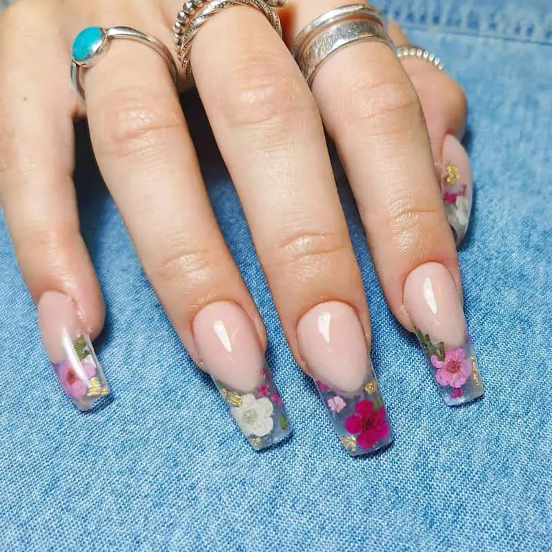 60 Elegant French Tip Nail For A Super Trendy Manicure (2023 Update) 37 Floral French Nail Tip 1