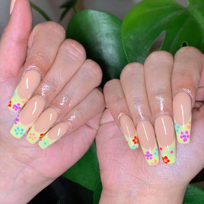 60 Elegant French Tip Nail For A Super Trendy Manicure (2023 Update) 39 Floral French Nail Tip 3