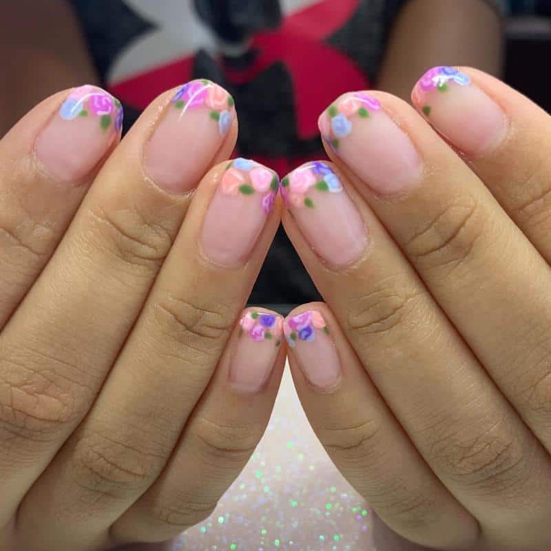 60 Elegant French Tip Nail For A Super Trendy Manicure (2023 Update) 41 Floral French Nail Tip 5
