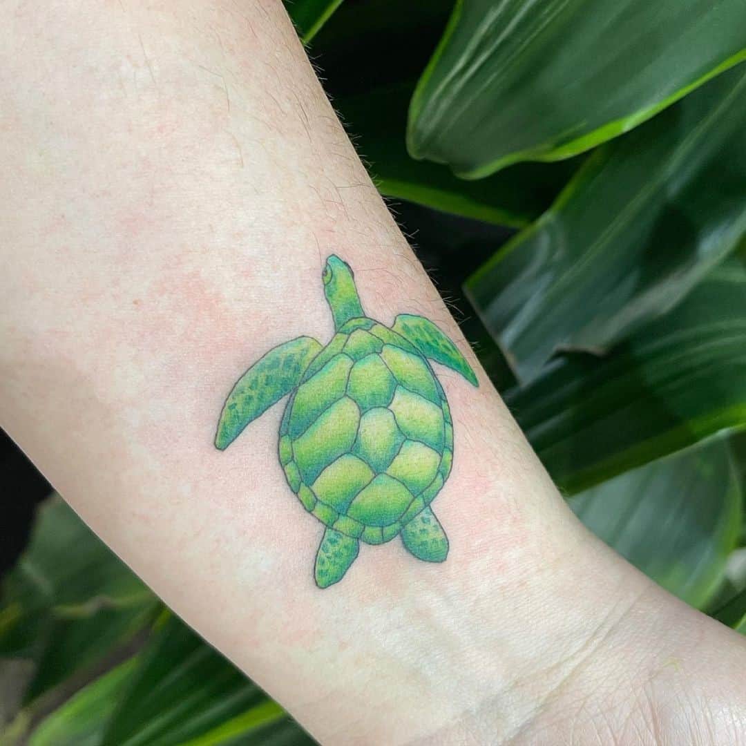 Green Realistic Sea Turtle Tattoo 