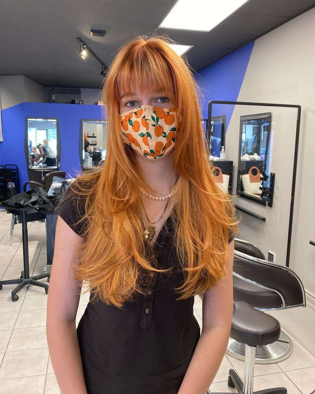 Hot Orange Hair With Long Bangs For Small Foreheads 