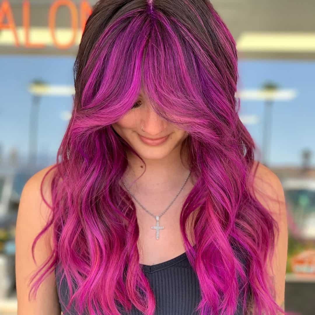 Hot Purple Hair Side Swept Bangs For Small Forehead