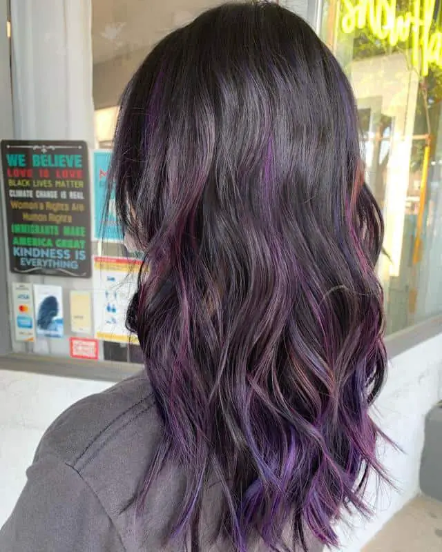 40+ Amazing Purple Highlights On Black Hair Ideas (2023 Update) 11 Long Purple Highlights On Black Hair 1