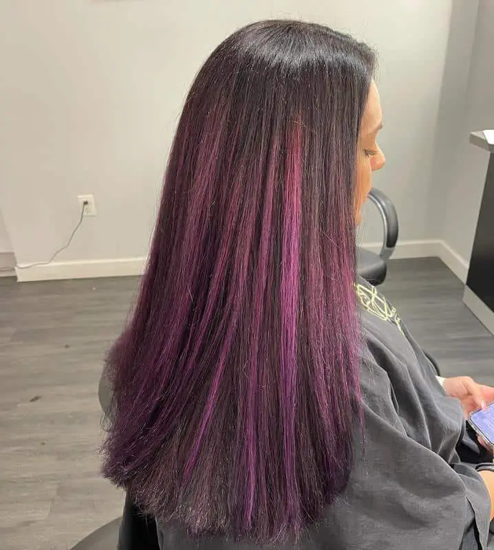 40+ Amazing Purple Highlights On Black Hair Ideas (2023 Update) 13 Long Purple Highlights On Black Hair 3