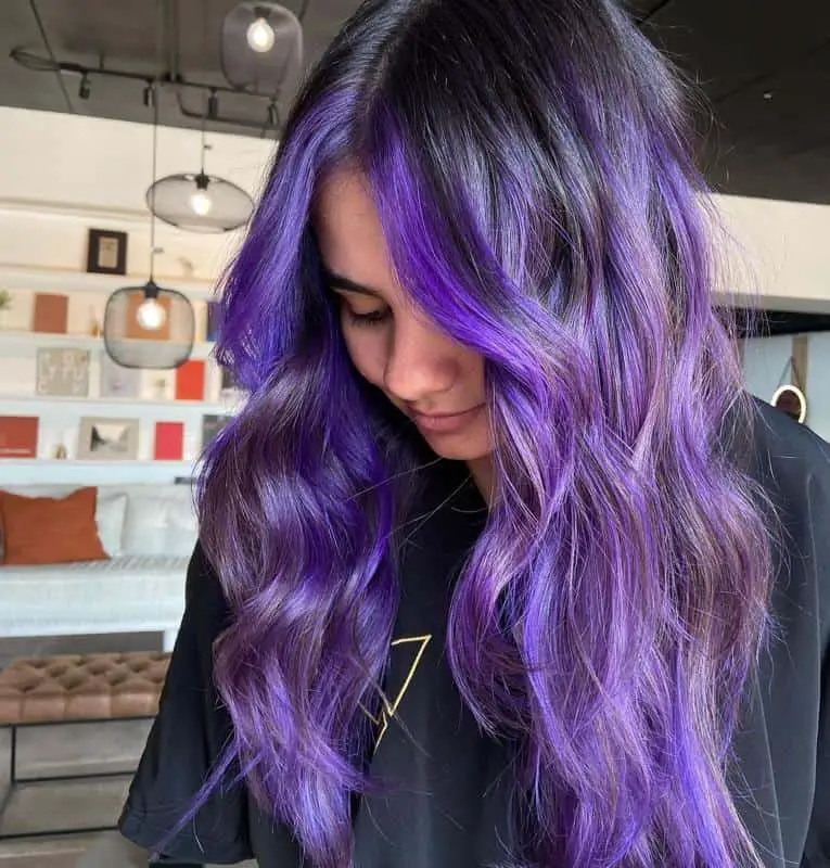 40+ Amazing Purple Highlights On Black Hair Ideas (2023 Update) 44 Money Piece Purple Highlights 2