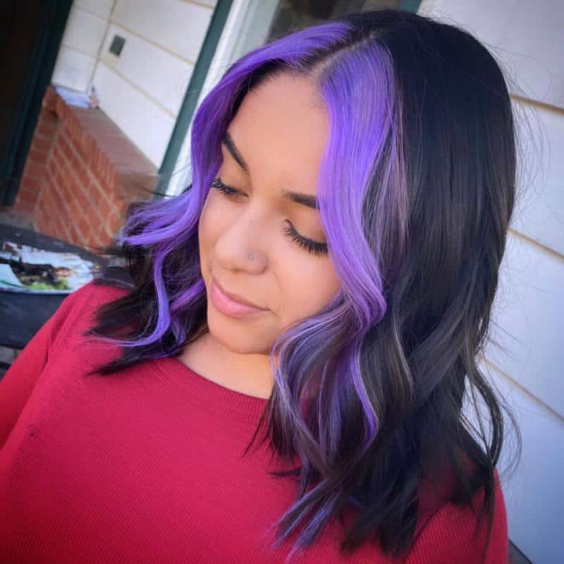 40+ Amazing Purple Highlights On Black Hair Ideas (2023 Update) 45 Money Piece Purple Highlights 3