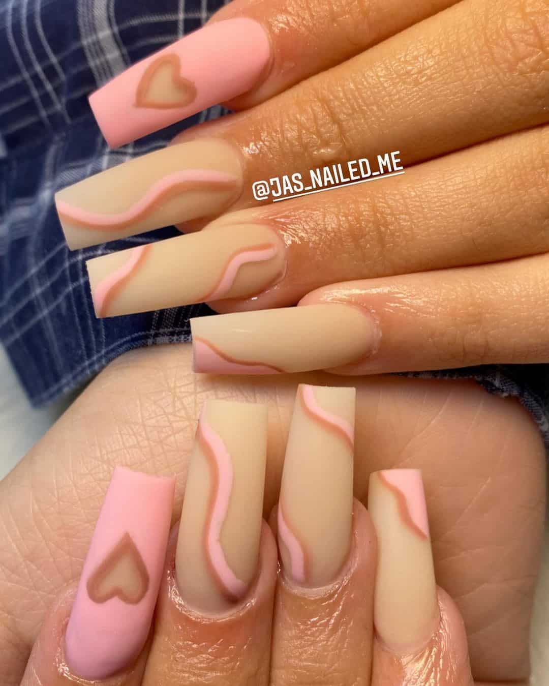 Nude & Pink Matte Nails With A Heart 