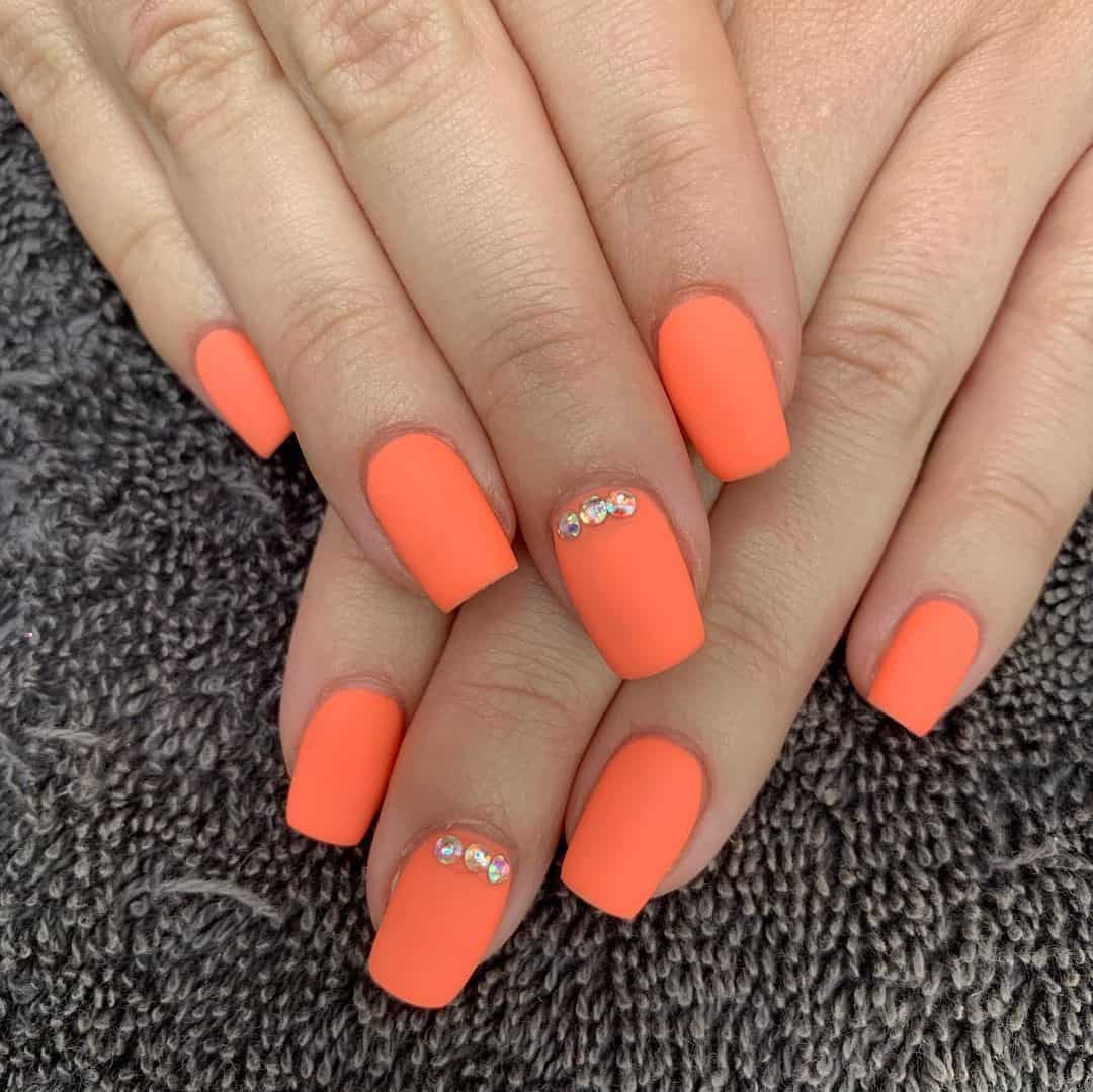 Orange Matte Nails Square Shape