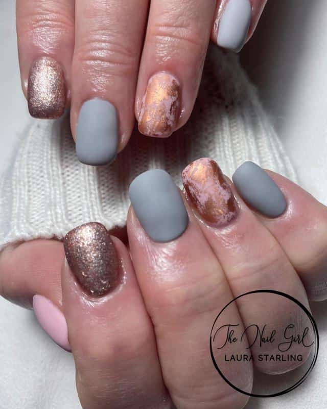 Rose Gold And Gray Nails 1