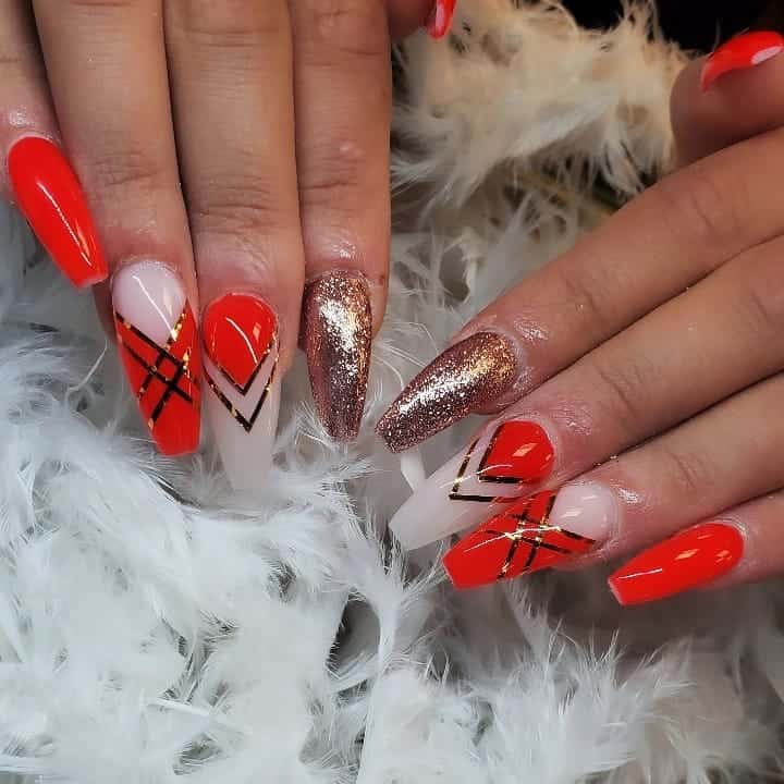Rose Gold And Red Nails 1