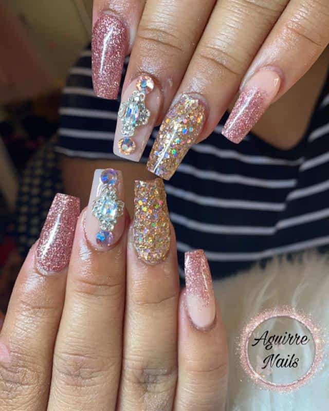 Rose Gold Nails With Glitter 3