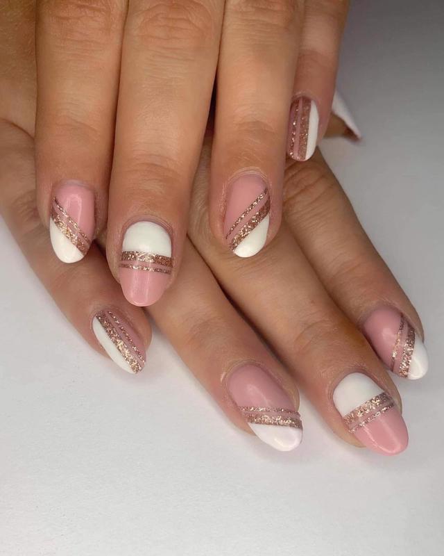 Rose Gold Nails With Stripes 2