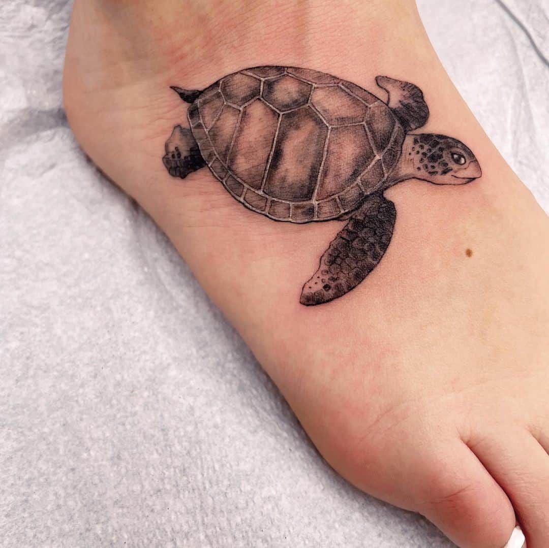 Sea Turtle Tattoo On Foot 