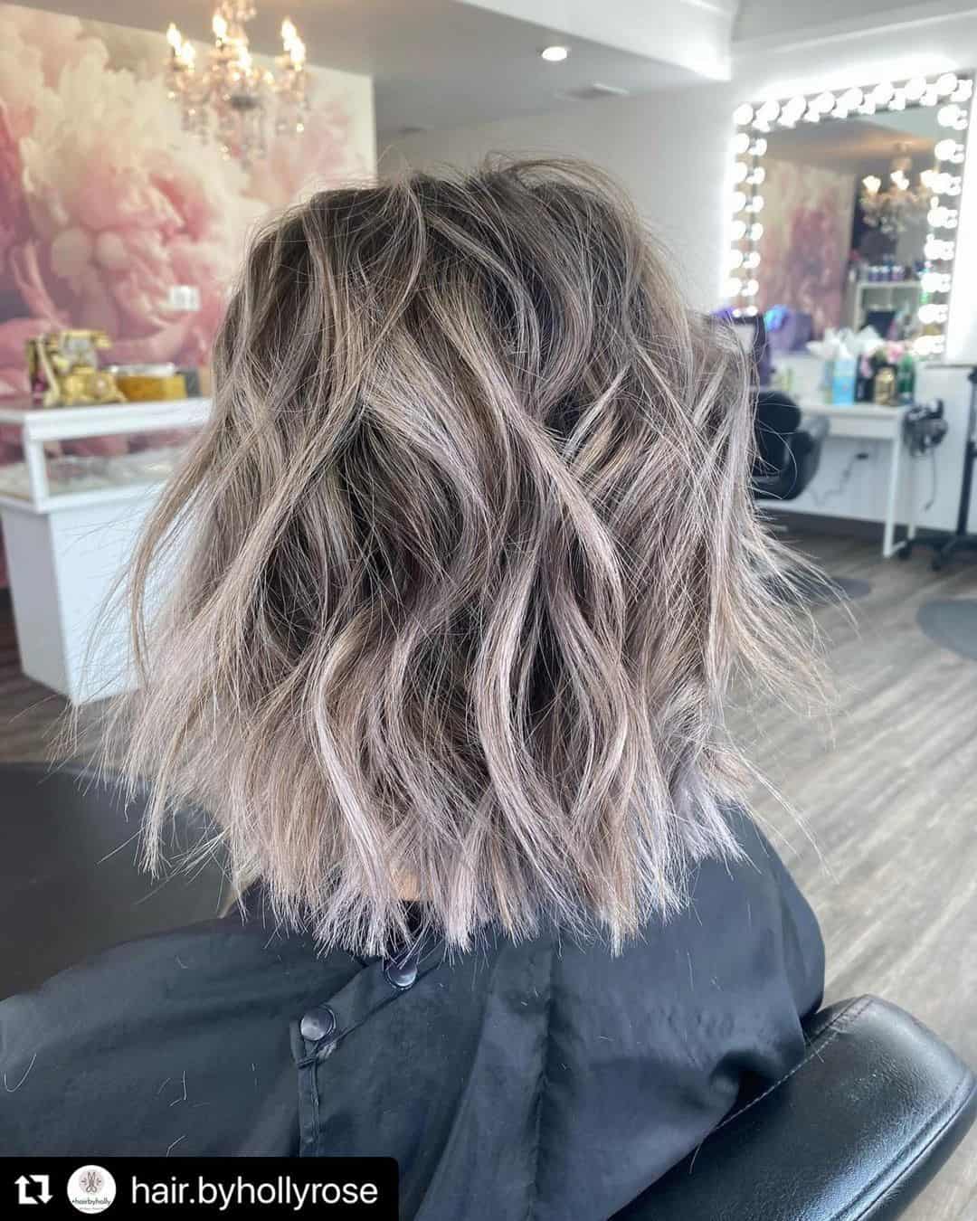 Shaggy & Wavy Ash Colored Bob 